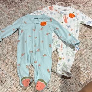 Carter's Watermelon and Under the Sea Print Footies (2 pack!)